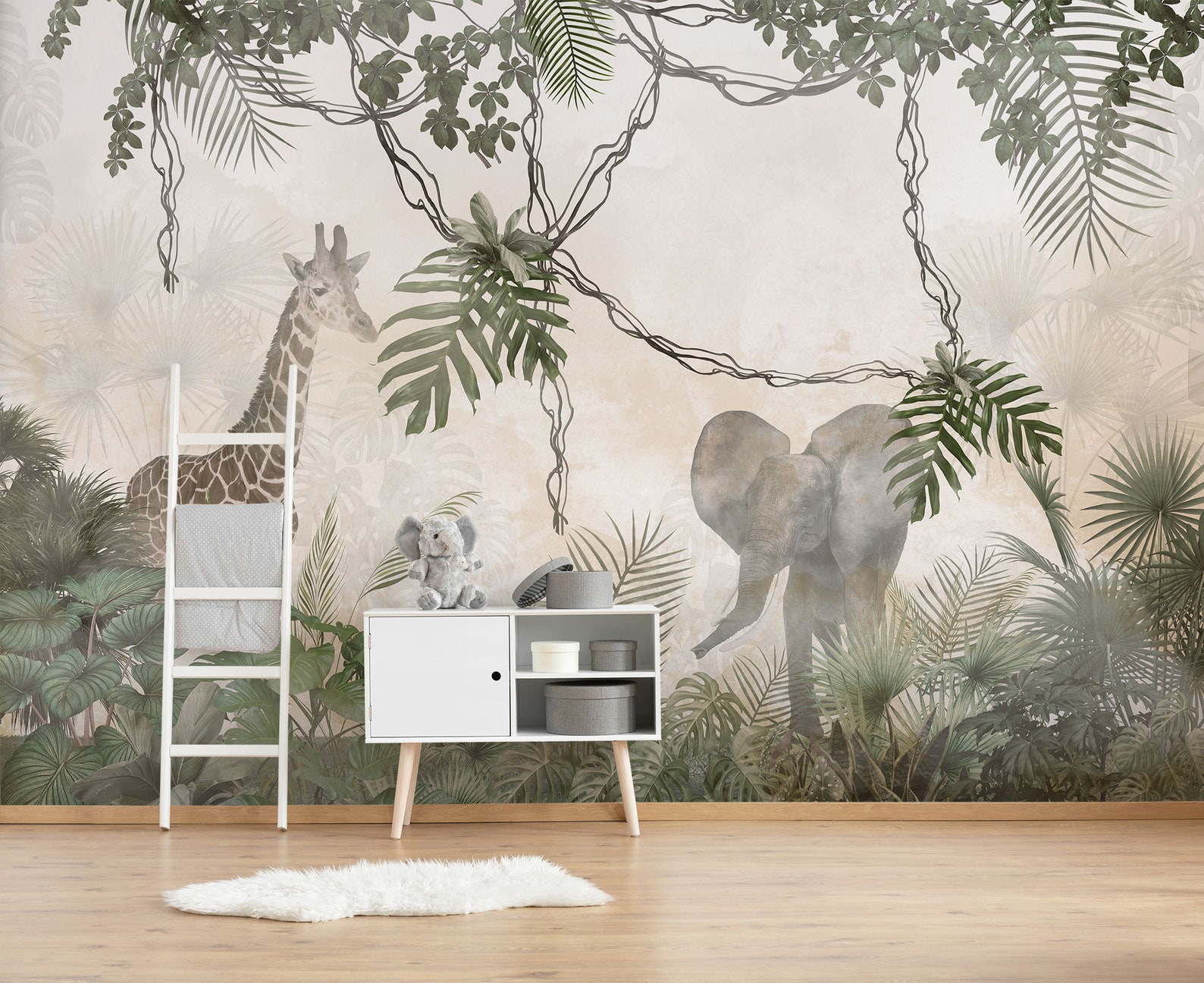 Jungle Wallpaper Mural Kids Nursery Wallpaper Exotic Animals - Etsy