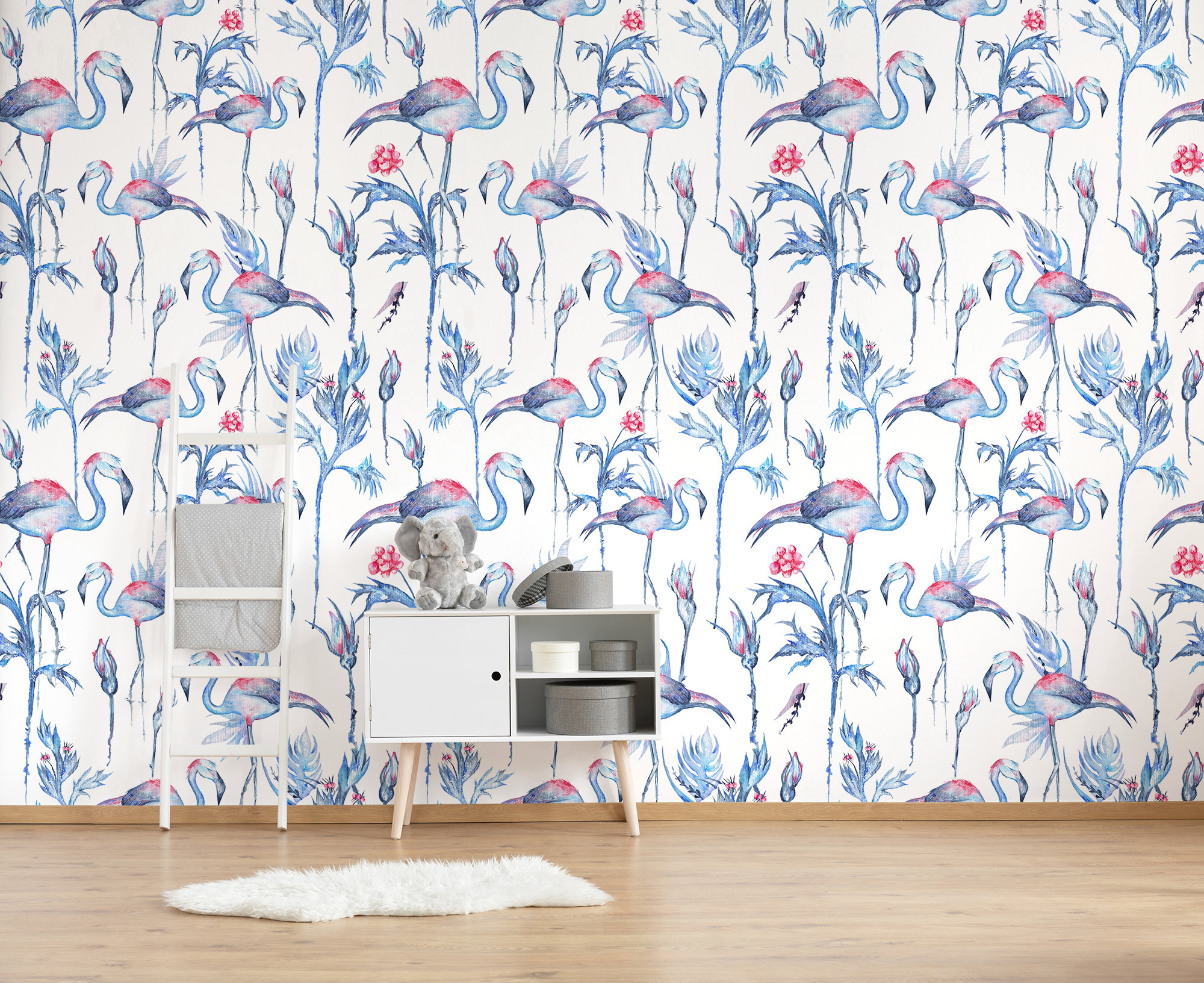 Watercolor Flamingo Wallpaper Peel and Stick Wall Mural for Etsy