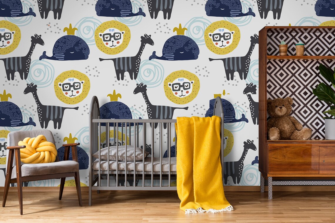 Animal wallpaper for nursery removable wallpaper mural kids Etsy