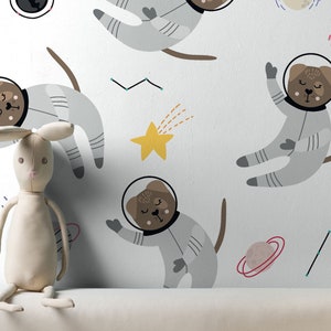 Carta da parati per astronauti cani per asilo nido, carta da parati per bambini, carta da parati per animali, carta da parati rimovibile, buccia e bastone, decorazione della parete della stanza del bambino