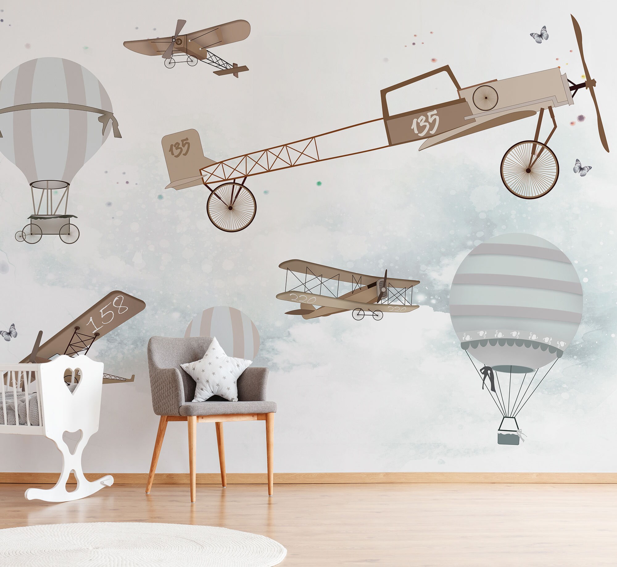 Air Planes and Balloons Wall Mural Kids Nursery Wallpaper - Etsy Air Planes and Balloons Wall Mural Kids Nursery Wallpaper - Etsy