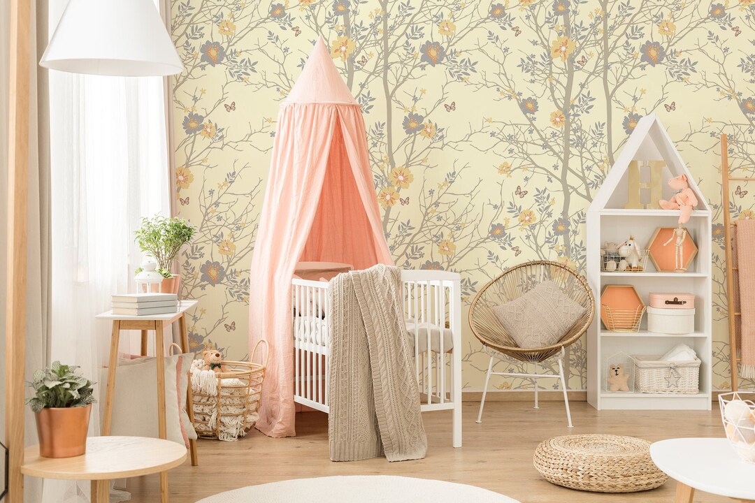Kids Wallpaper With Floral Pattern, Peel and Stick Wall Mural for ...
