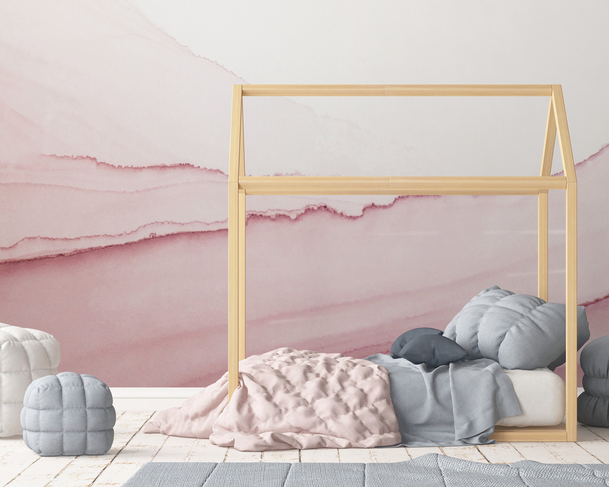 Watercolor Pink Marble Wall Mural, Peel and Stick Removable Wallpaper ...