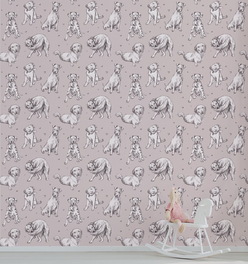 Nursery Wallpaper With Cute Dogs Peel and Stick Kids Etsy