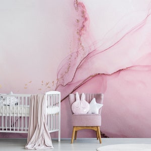Watercolor marble wallpaper, abstract pink and purple wall mural, kids removable wallpaper, self adhesive, peel and stick wall decor