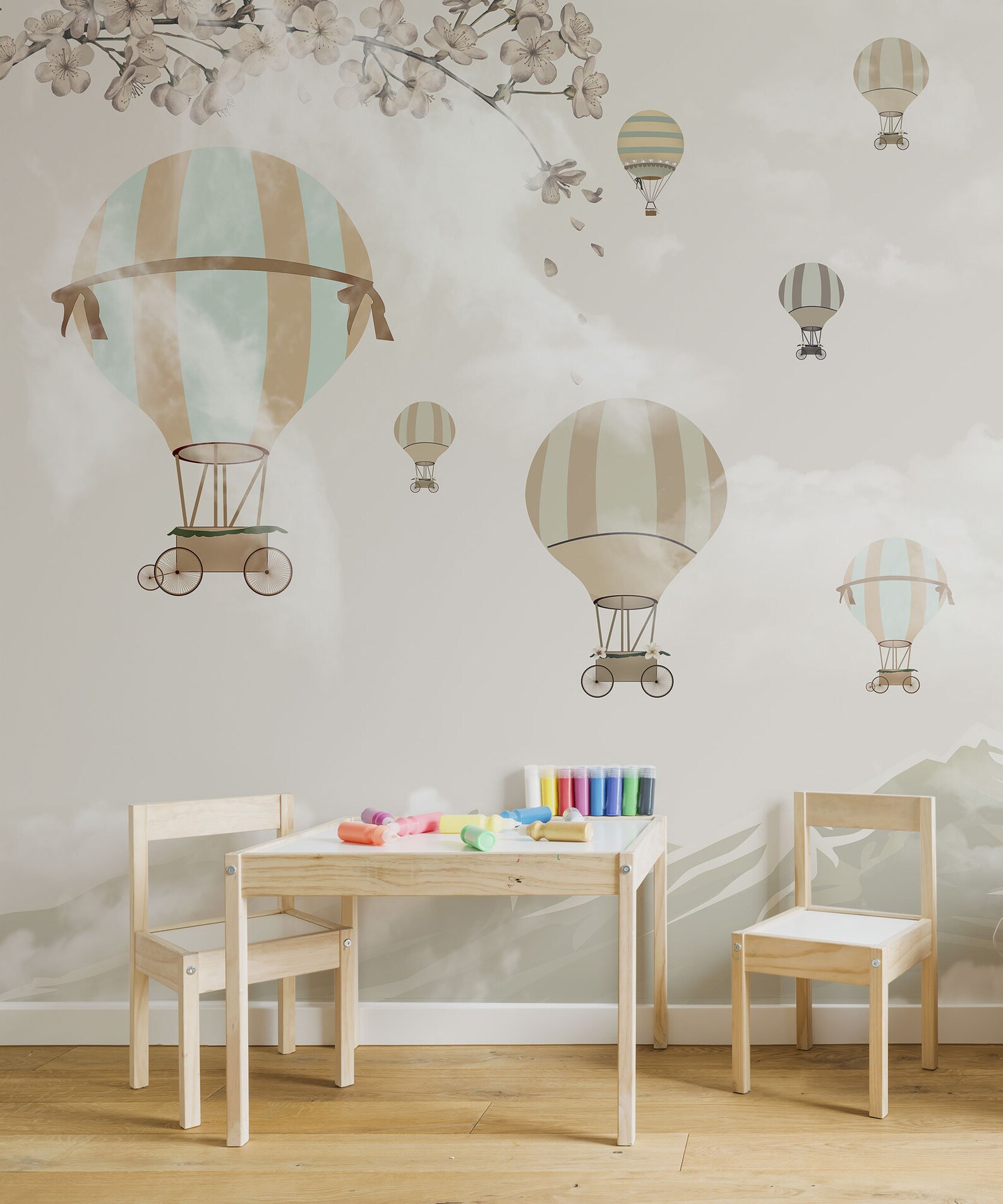Hot Air Balloons Wallpaper Mural for Nursery, Kids Wallpaper, Child ...