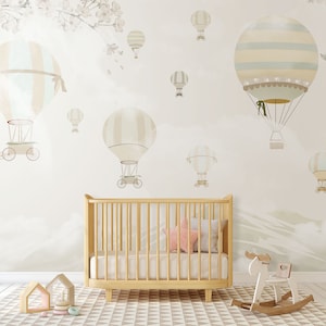 Palloncini ad aria calda carta da parati murale per l'asilo nido, carta da parati per bambini, carta da parati per la camera dei bambini, carta da parati rimovibile, decorazione della parete della stanza del bambino