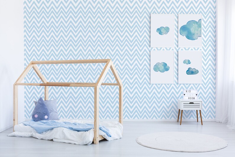 Blue Chevron Removable Wallpaper Peel and Stick Wall Mural | Etsy