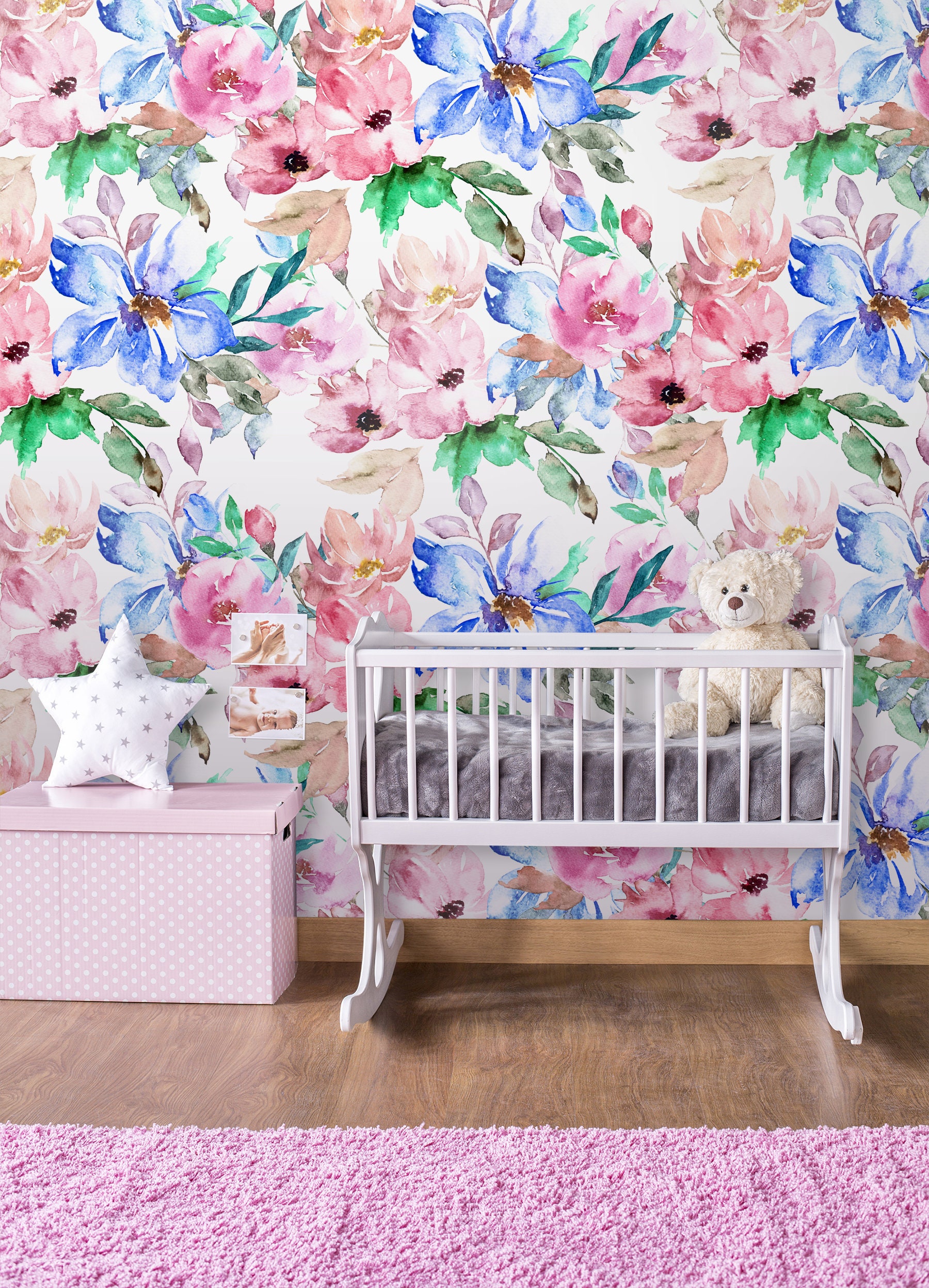Watercolor Flowers Wallpaper Nursery Peel and Stick | Etsy