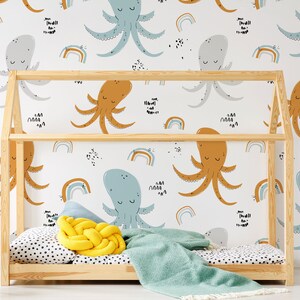 Octopus wallpaper, peel and stick kids nursery wallpaper, sea wallpaper, animal wallpaper, removable wallpaper, baby room wall decor