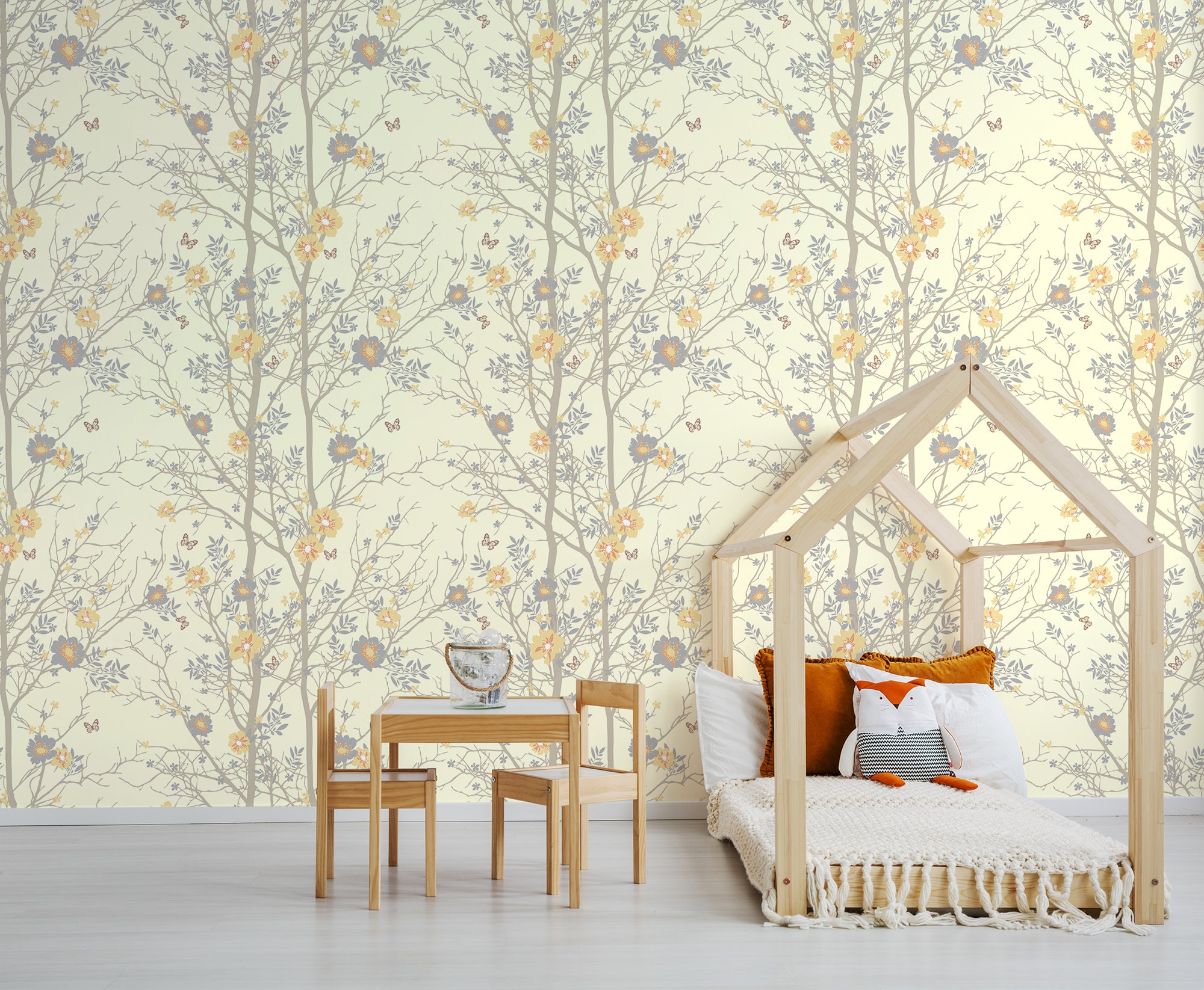 Kids Wallpaper With Floral Pattern, Peel and Stick Wall Mural for ...