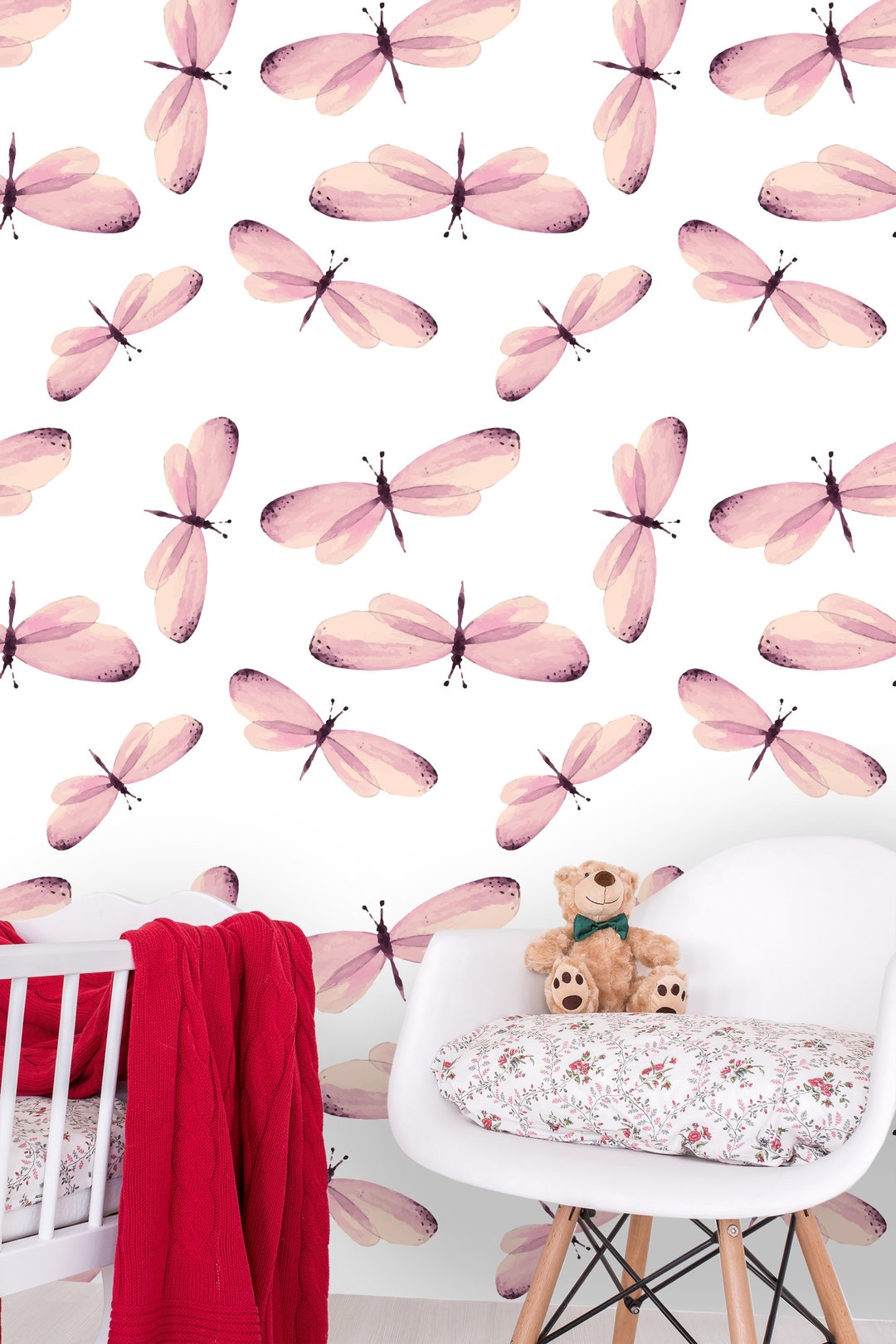 Butterfly Nursery Wallpaper, Removable Wall Mural, Cute Pattern for Children's Rooms, Floral