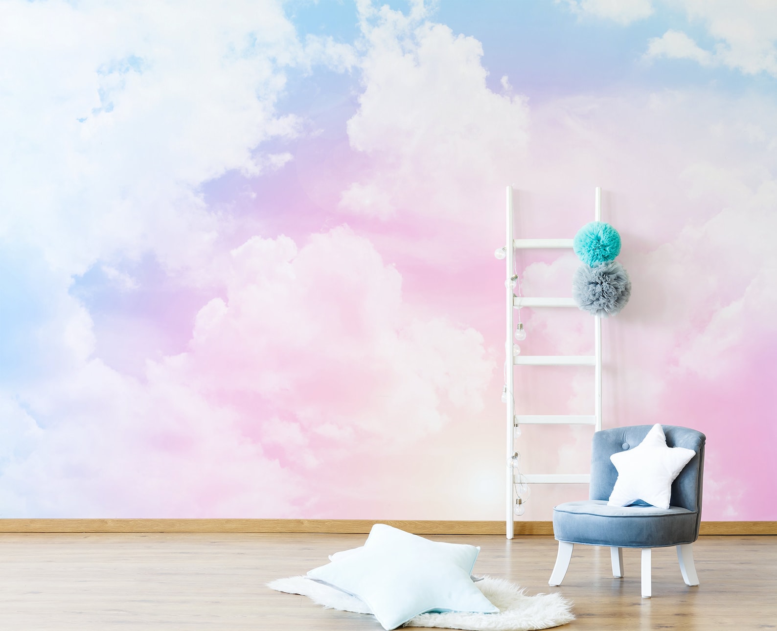 Cloud Removable Wallpaper Kids Room Wall Mural Abstract Pink Etsy