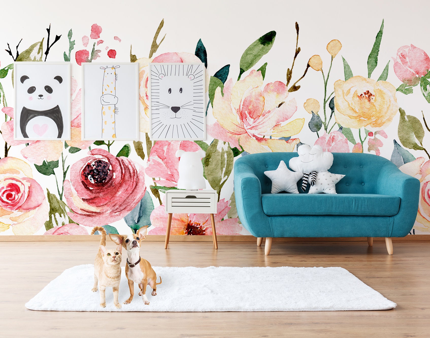 Beautiful Nursery Wallpaper With Field Flowers, Watercolor Hand Painted ...