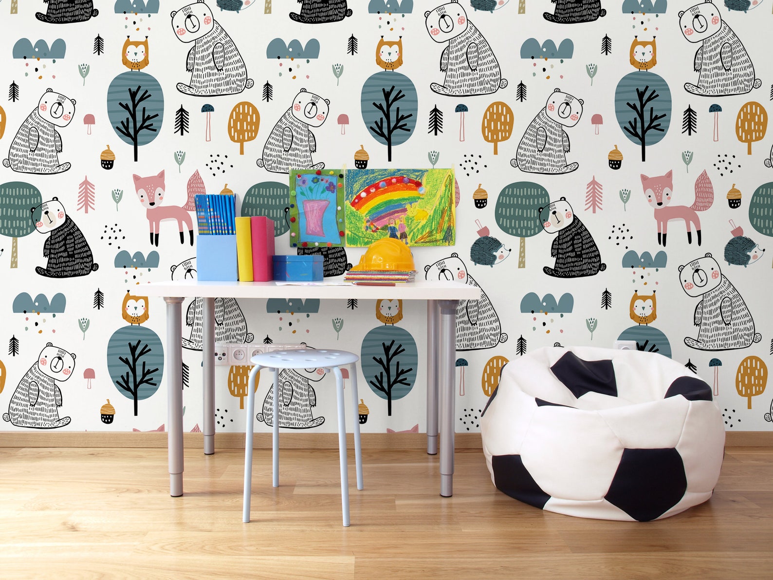 Woodland Nursery Wallpaper, Peel and Stick Wall Mural, Kids Wall Decor ...