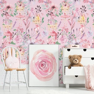 Ballet girls wallpaper, removable wall mural, nursery wallpaper, girls room wallpaper, peel and stick wall decal, self adhesive wallpaper