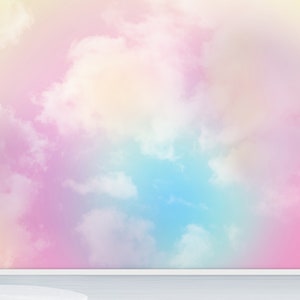 Pastel Clouds Kids Room Wall Mural, Pink Sky Peel and Stick Removable ...