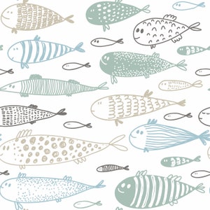 Cute Happy Fish Wallpaper, Sketch Style Seamless Pattern, Nursery Wall ...