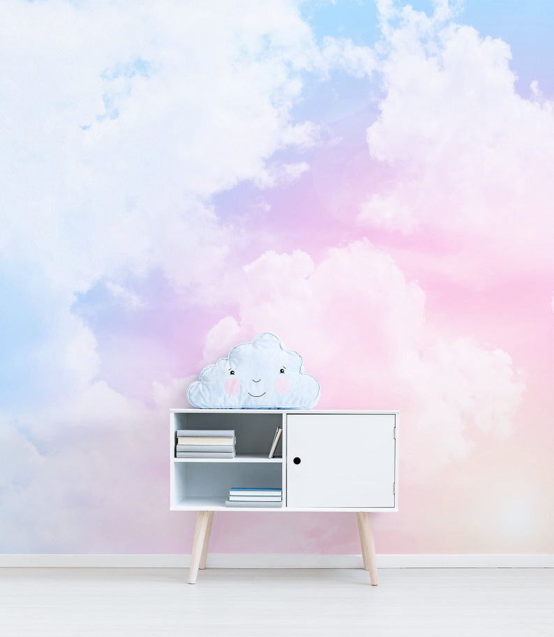 Cloud Removable Wallpaper Kids Room Wall Mural Abstract Pink Etsy
