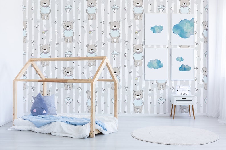 Teddy Bear Removable Wallpaper Nursery Wallpaper Self | Etsy
