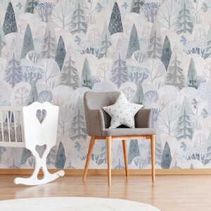 Nursery wall mural, forest wallpaper, watercolor wallpaper for kids room, wall mural, peel and stick or traditional wallpaper