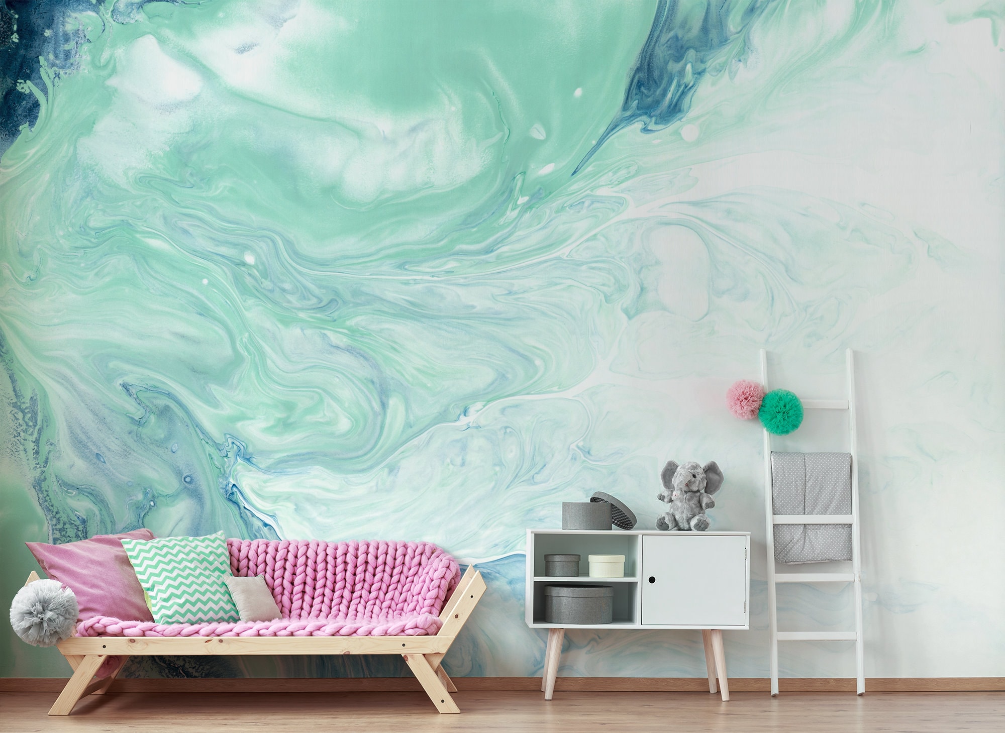 Teal Color Marble Wallpaper Watercolor Abstract Wall Mural Etsy