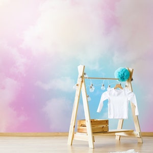 Pastel Clouds Kids Room Wall Mural, Pink Sky Peel and Stick Removable ...