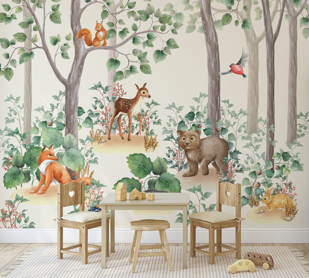 Forest Friends Wall Mural, Kids Nursery Wallpaper, Woodland Wallpaper