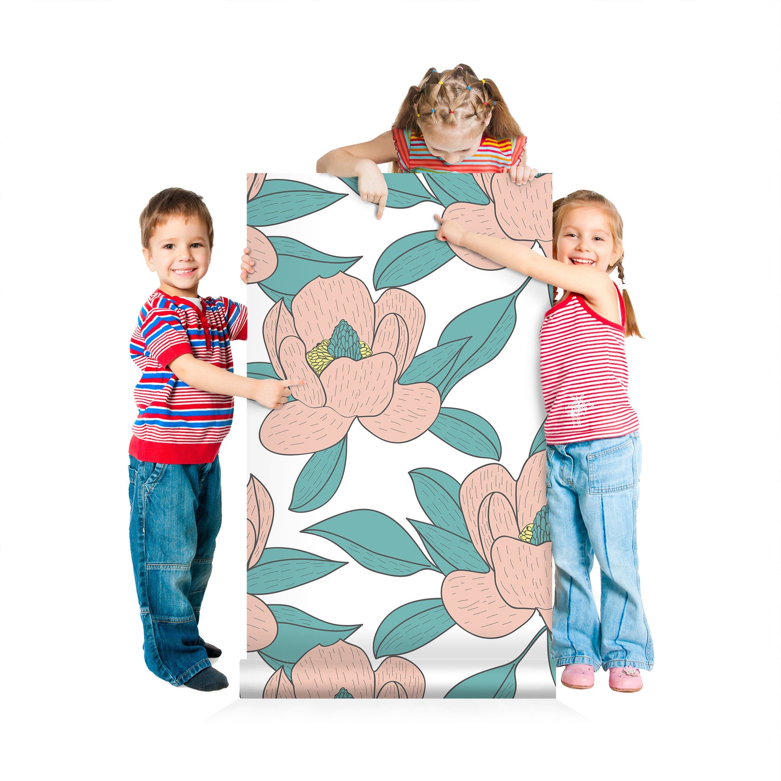 Pink Flowers Kids Wallpaper Peel and Stick Wall Mural Floral | Etsy