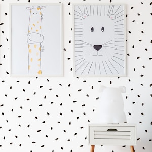 Carta da parati minimalista per vivai, motivo astratto di semi su una carta da parati bianca in stile scandinavo, carta da parati rimovibile con buccia e bastone