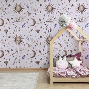 Kids Wallpaper, Astrology Symbols, Sun and Moon Wallpaper, Nursery Wall ...