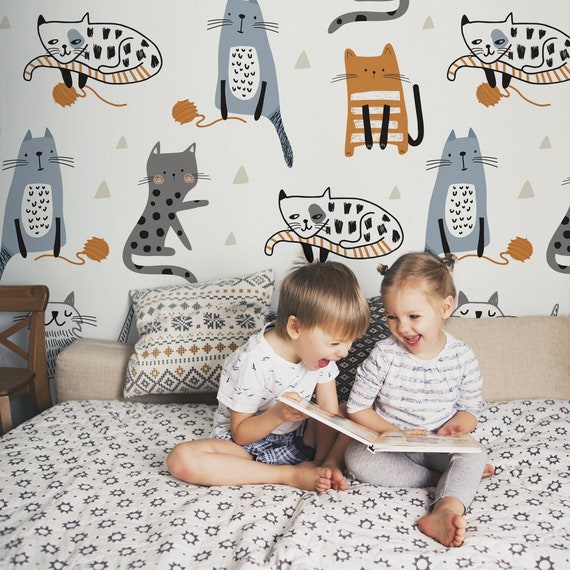 Cat Watercolor Wallpaper Peel and Stick Wall Mural Removable 