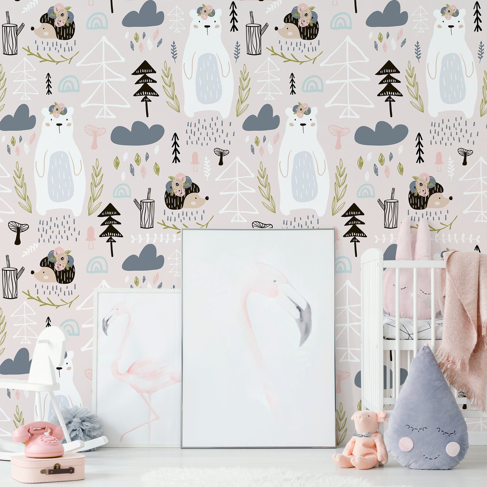 Forest Animals Removable Wallpaper Wildlife Pattern With Etsy