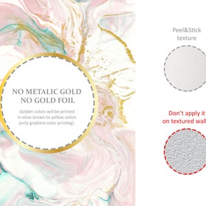 Puede incluir: Un fondo de m&aacute;rmol rosa y dorado con un c&iacute;rculo blanco que contiene el texto "NO METALLIC GOLD NO GOLD FOIL". El texto debajo del c&iacute;rculo dice "Los colores dorados se imprimir&aacute;n en marr&oacute;n oliva a amarillo (solo impresi&oacute;n de color degradado)."