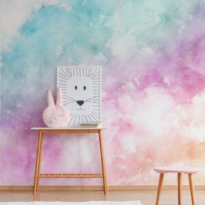 Pastel color stains wall mural, kids nursery removable wallpaper, watercolor abstract wallpaper, self adhesive, peel and stick, wall decor