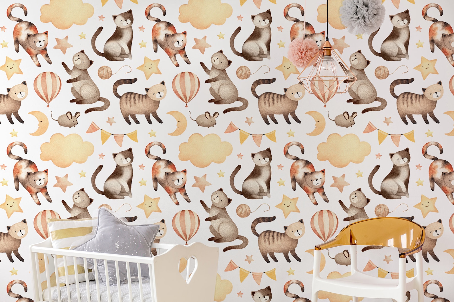 Peel and stick cats wallpaper for nursery watercolor animal | Etsy