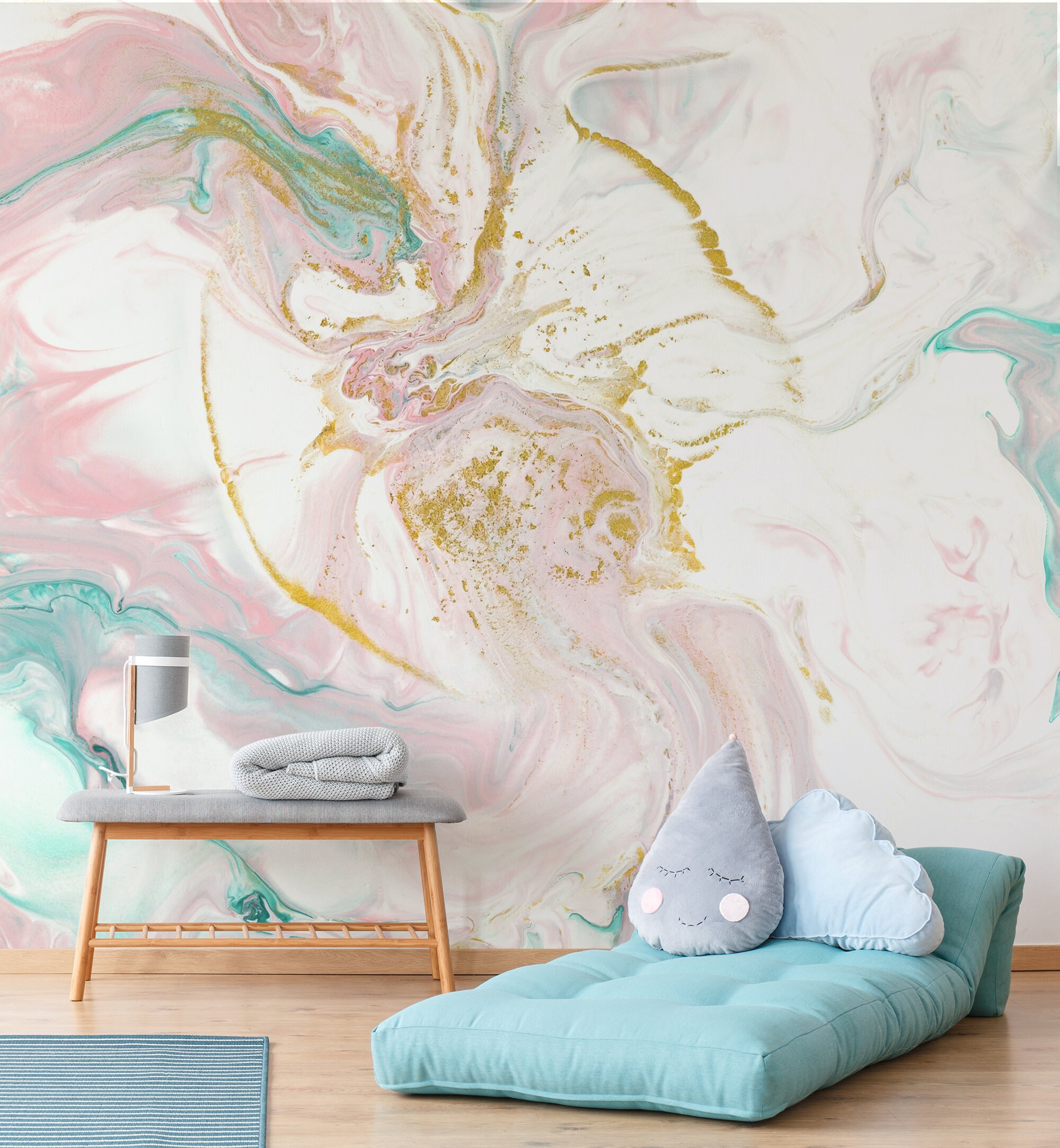 Watercolor marble wallpaper abstract turquoise and pink wall Etsy