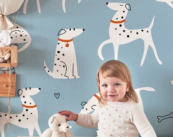 Papier peint pour enfants, papier peint avec dalmatiens, affiche murale pour chambre d'enfant, fresque murale pour enfants, papier peint adhésif ou traditionnel