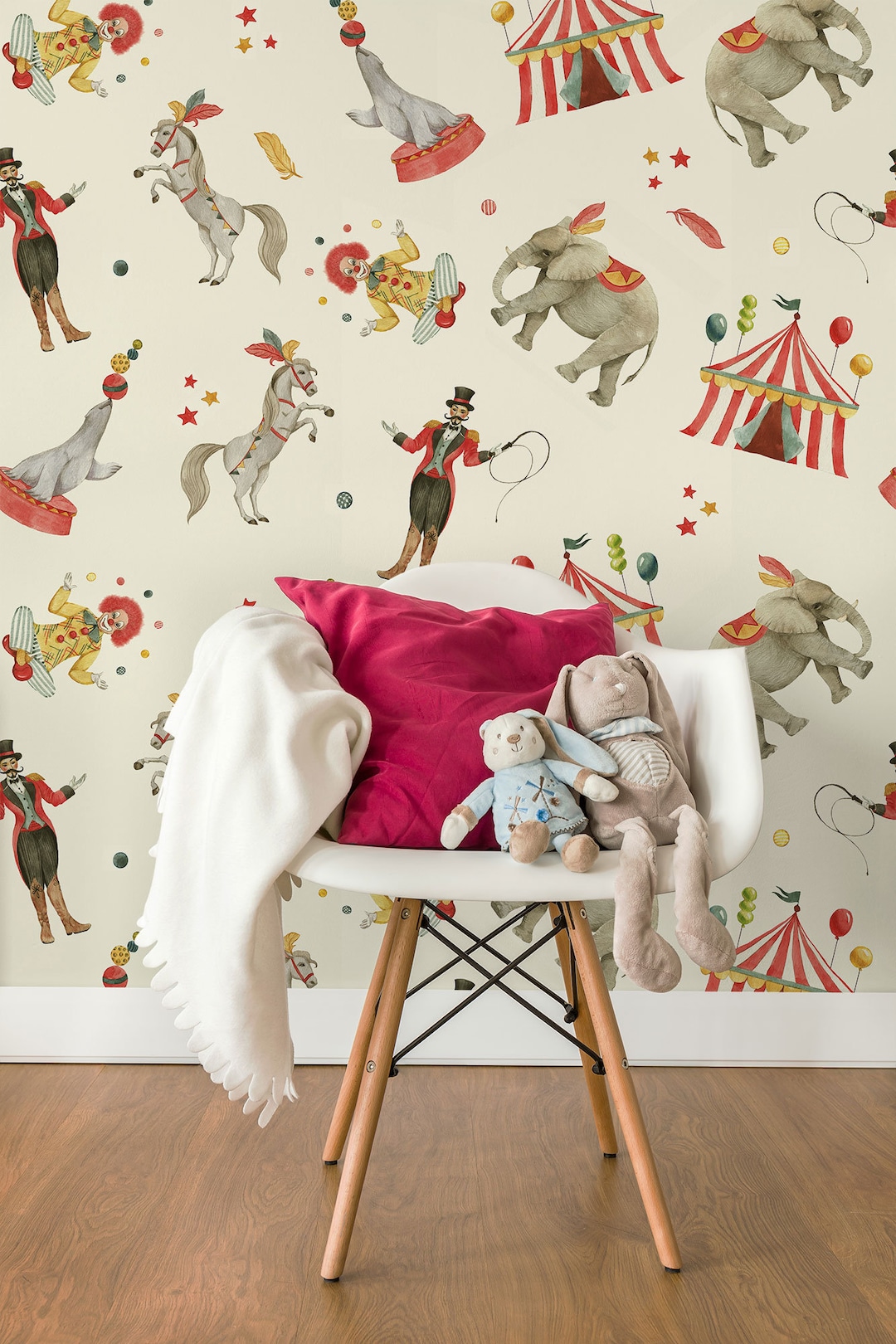 Circus Nursery Wall Mural Kids Wallpaper Vintage Watercolor Etsy