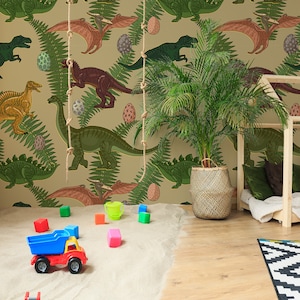 Dinosaurier-Tapete, Jurassic World-Tapete für Kinderzimmer, Tier-Wandbild, abziehen und aufkleben oder traditionelle Tapete
