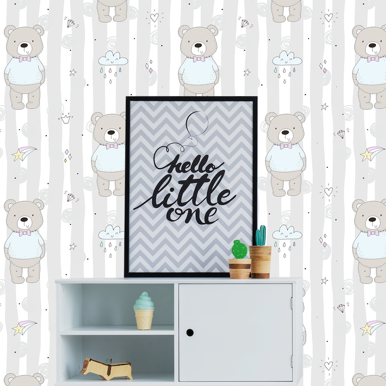 Teddy Bear Removable Wallpaper Nursery Wallpaper Self | Etsy