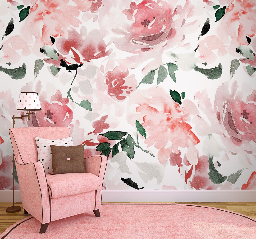 Pink Peonies Wall Mural for Nursery, Peel and Stick, Self Adhesive ...