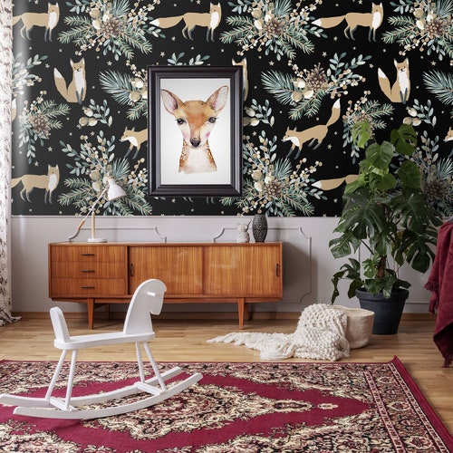Fox Print Wallpaper Removable Peel and Stick Mural Foxes and - Etsy