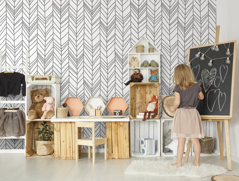 Herringbone nursery wallpaper minimalistic kids wallpaper Etsy