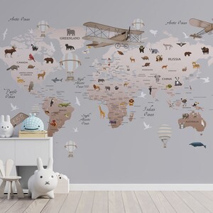 Map of the World Wallpaper Kids Nursery Wallpaper Gray - Etsy