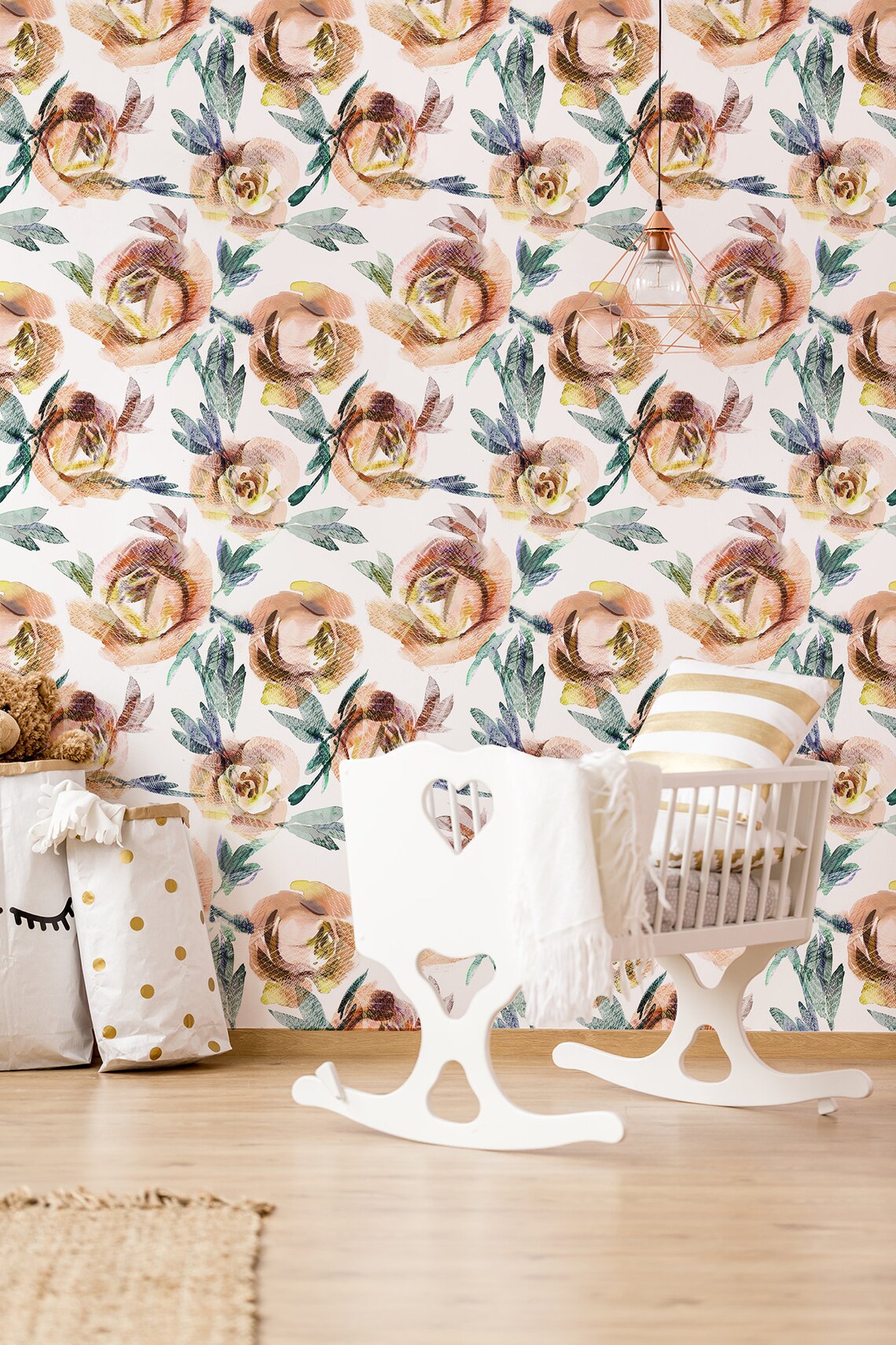 Nursery Watercolor Wallpaper With Roses Self-adhesive Wall - Etsy