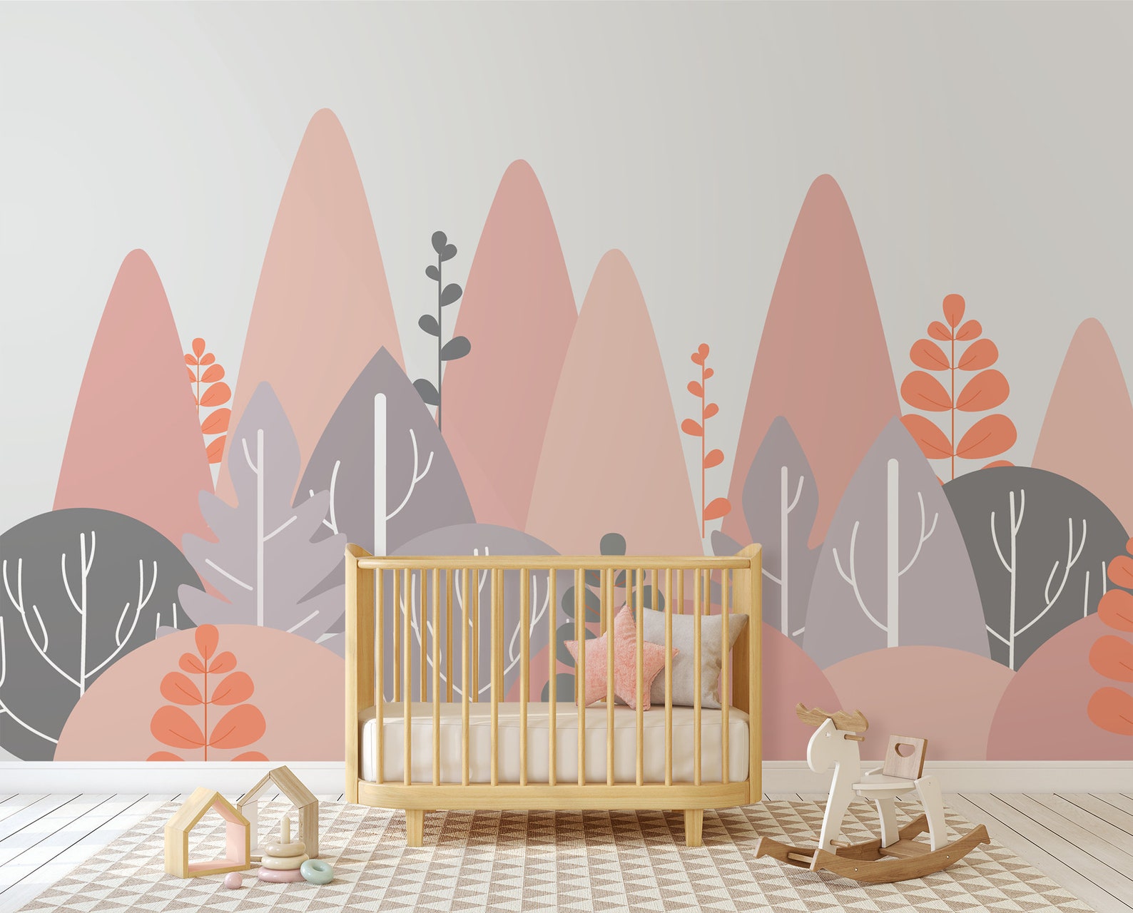 Pink Mountains Nursery Wall Mural, Forest Wallpaper, Peel and Stick ...