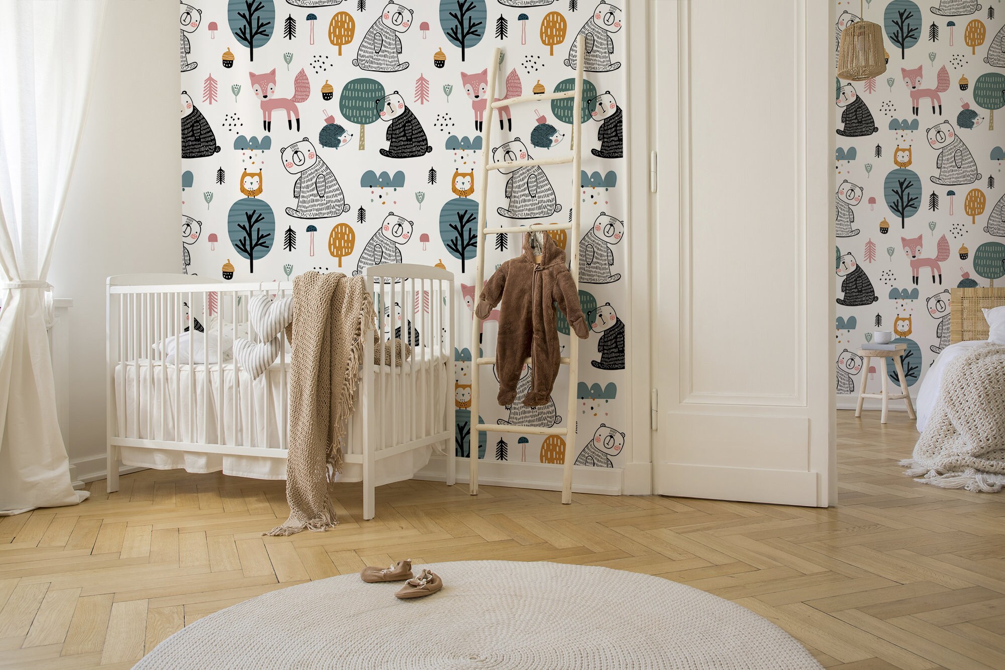 Woodland Nursery Wallpaper, Peel and Stick Wall Mural, Kids Wall Decor ...