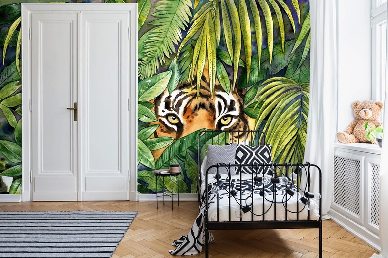 Buy Tiger Tropical Wallpaper, Animal Print, Green Jungle Wall Mural