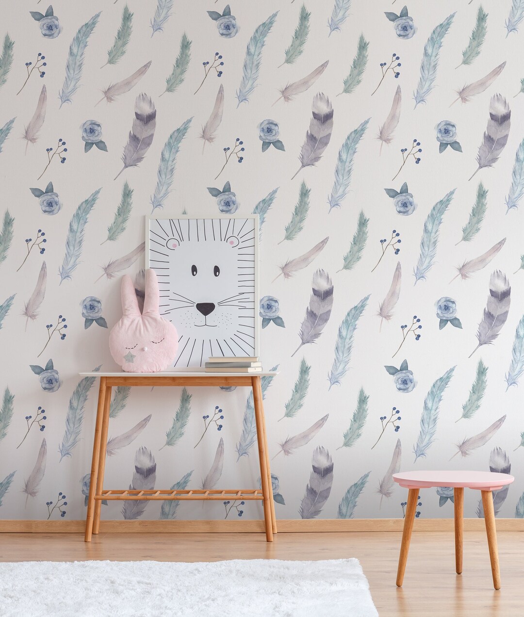 Boho Wallpaper With Feathers, Kids Nursery Wallpaper, Peel and Stick ...